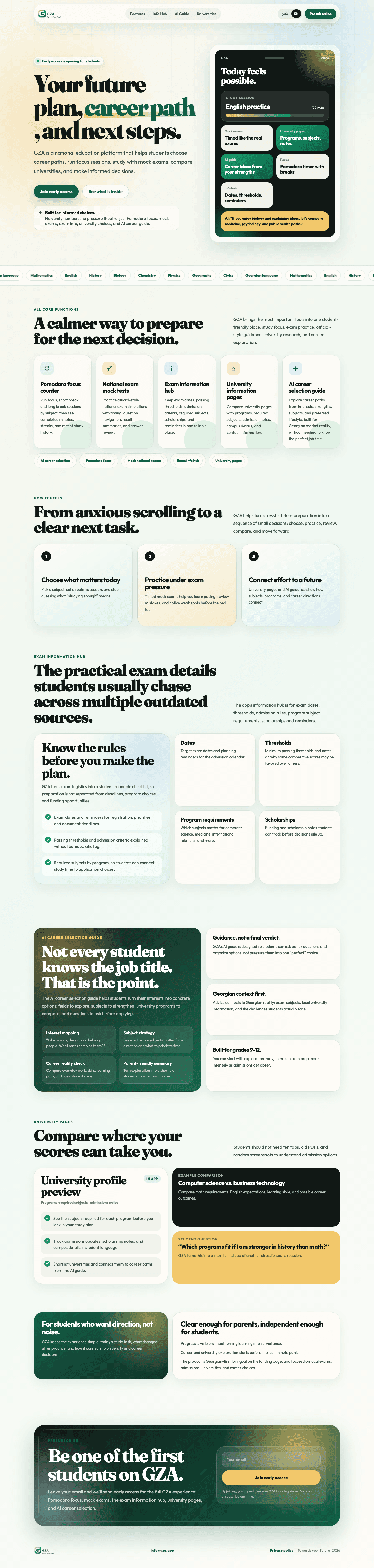 GZA public landing page hero preview.